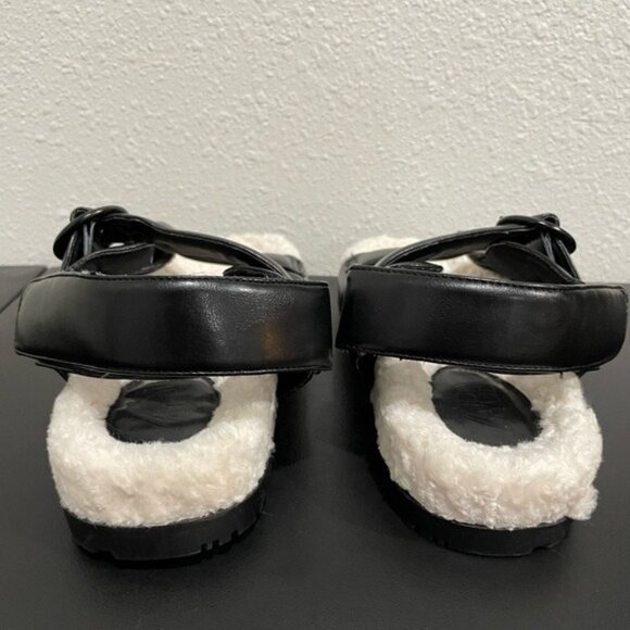 Zara Faux Leather Sherpa Buckle Sandals Chic Cozy Neutral Chunky Black White - Picture 6 of 12
